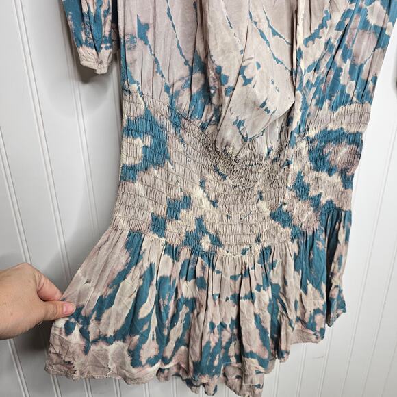 Blue Life Tie Dye Shirred Waist Open Shoulder Dress Size Small Beach Boho Summer - Picture 4 of 10